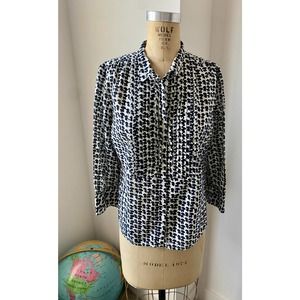 J Crew Mushroom Pattern Pintuck Shirt size S 100% cotton